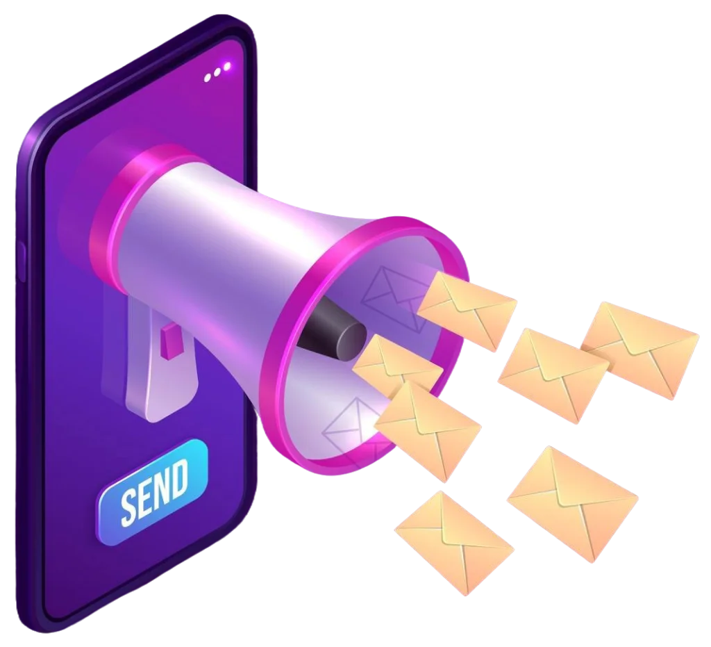 Illustration of a phone broadcasting email messages